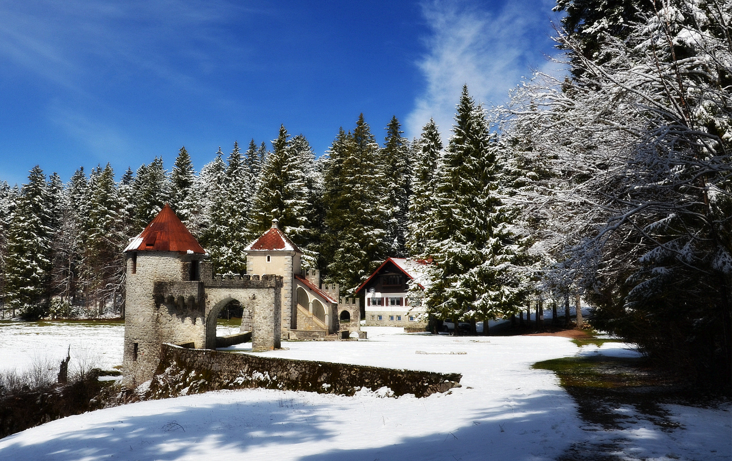 охотничий замок Schonburg зимой